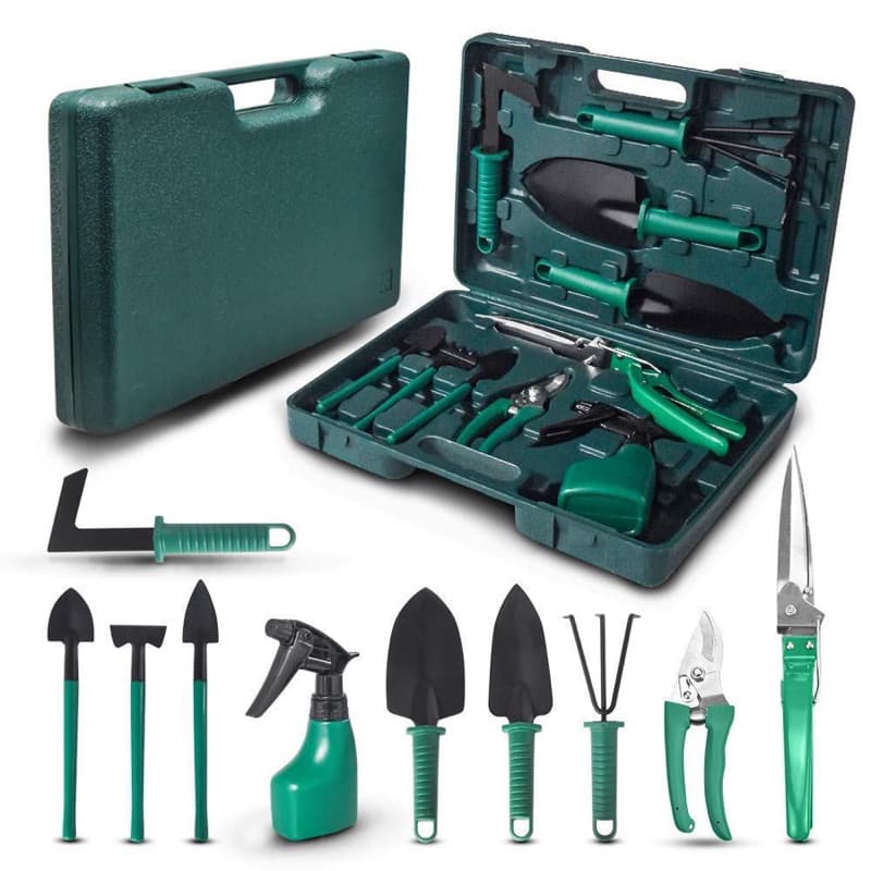 Kit Jardinagem 10 Peças Jogo Ferramentas Grama Corta Galhos Maleta Pá Poda Jardim
