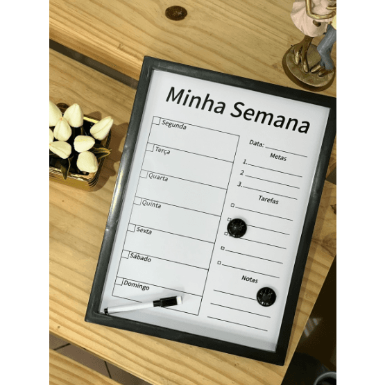 Quadro / Lousa Magnética Semanal C/ 2 Imas + Caneta Apagador