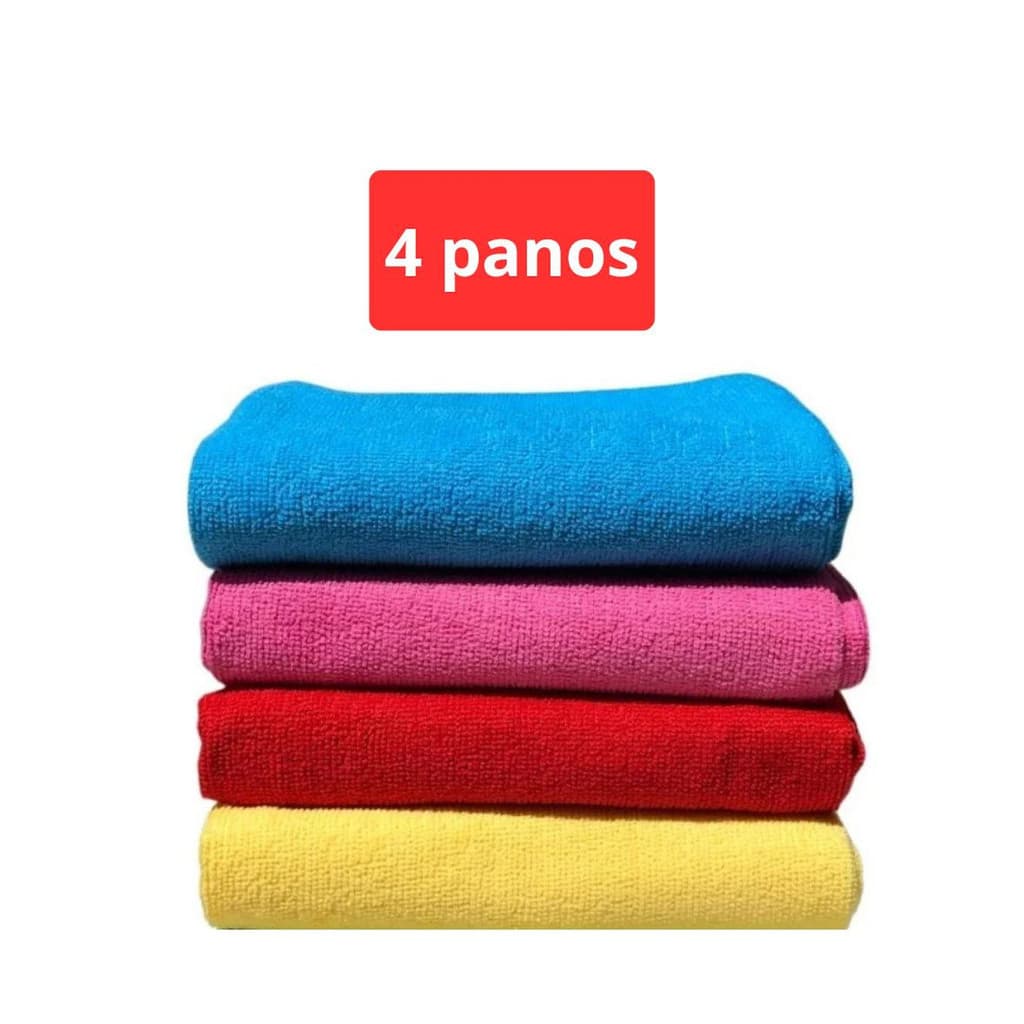 4 Pano Microfibra Atoalhado de Limpeza 50x60cm Super Absorvente