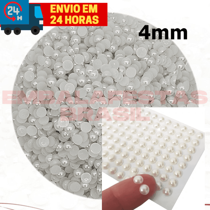 Cartela com 442 Unidades Meia Perola Adesivada Tamanho 4mm