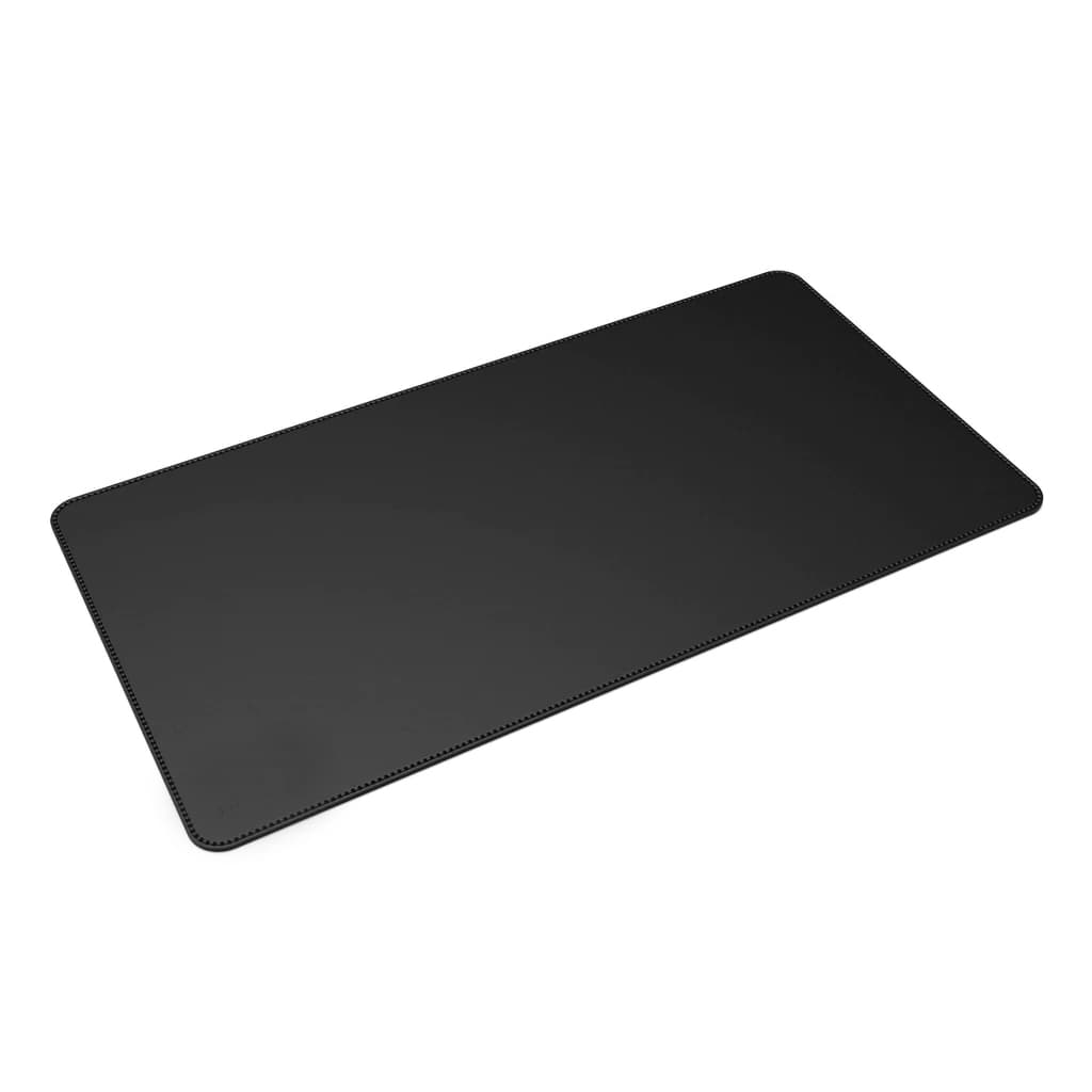 Mouse Pad Grande Couro Ecológico Preto Feltro Costurado Básico