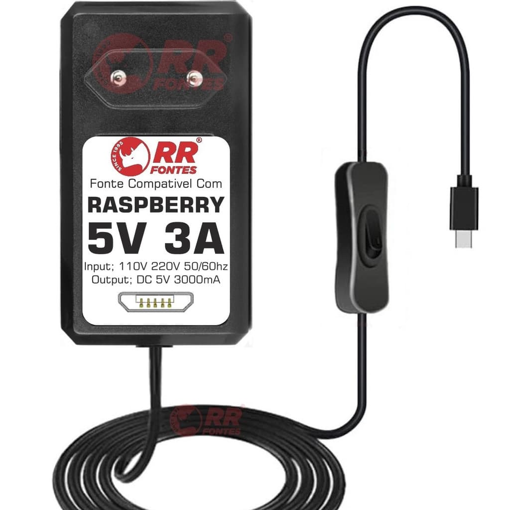 Fonte Carregador DC 5V 3A Com Botão Para RaspBerry Pi3 e Pi2 B ou B+
