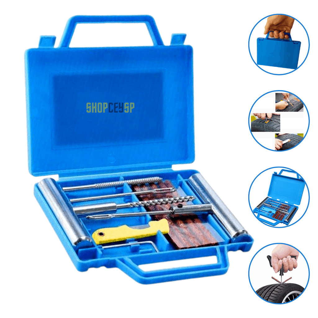 Kit Remendo Malete de Ferro Reparo Macarrão Pneu Carro Moto S/ Câmara metal + maletas