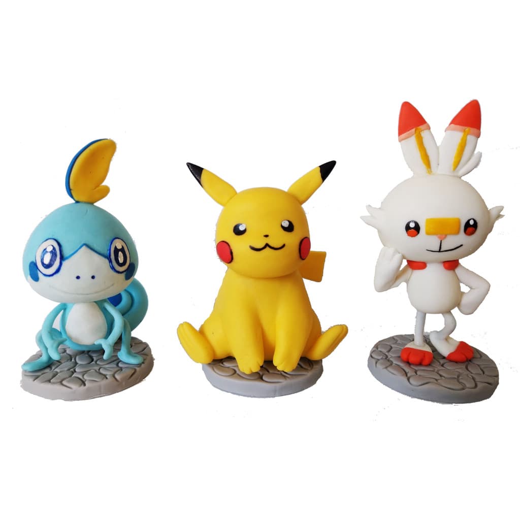 Kit Bonecos 3 Personagens Pokémon Pikachu, Scorbunny, Sobble