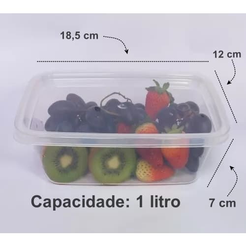 Kit 20 Potes Marmita Fitness Livre BPA 1 litro Congelar Marmita 1000 Ml Transparente com Tampa Transparente Resistente