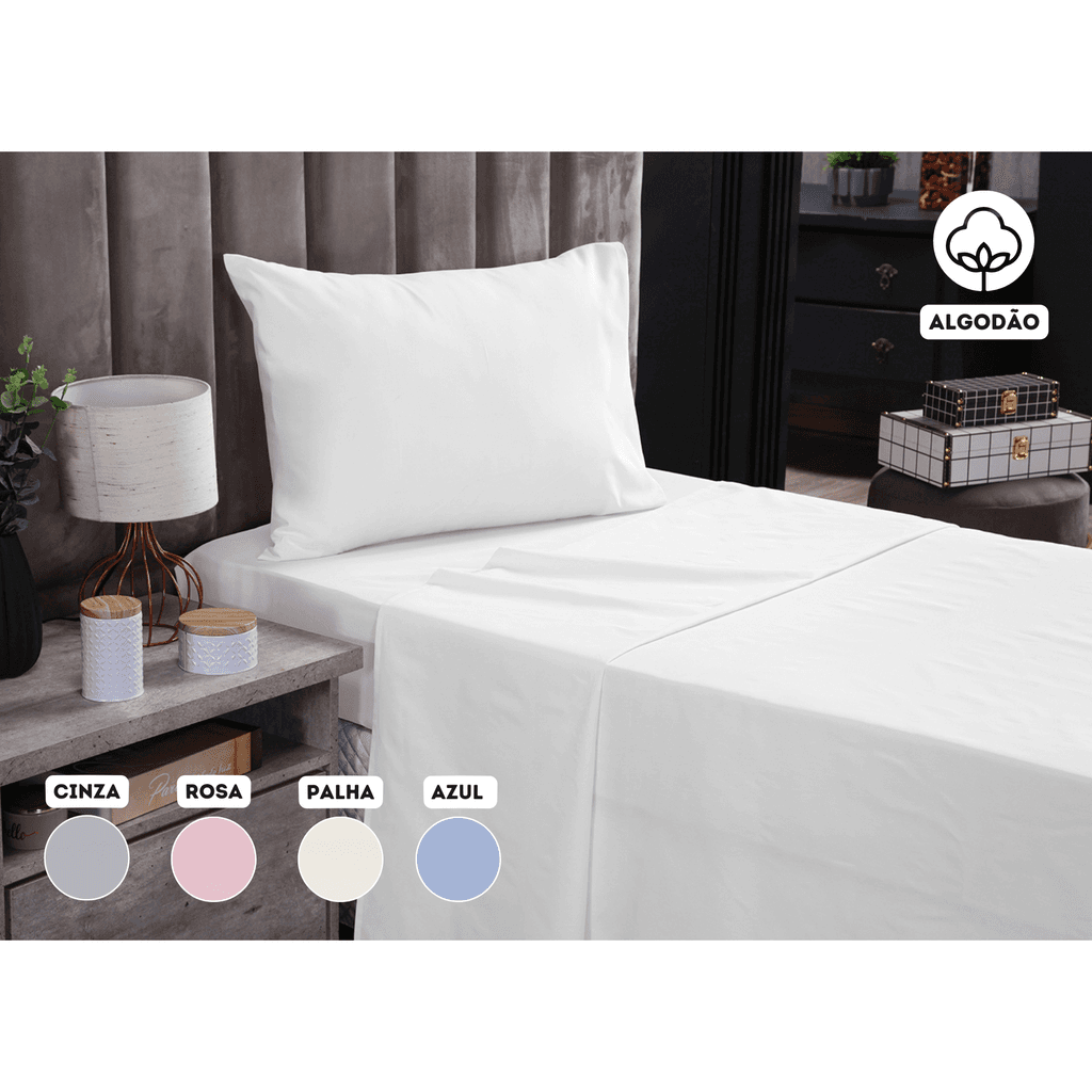Lençol Solteiro 3 peças 200 Fios Cama Box 100% Algodão Hotel