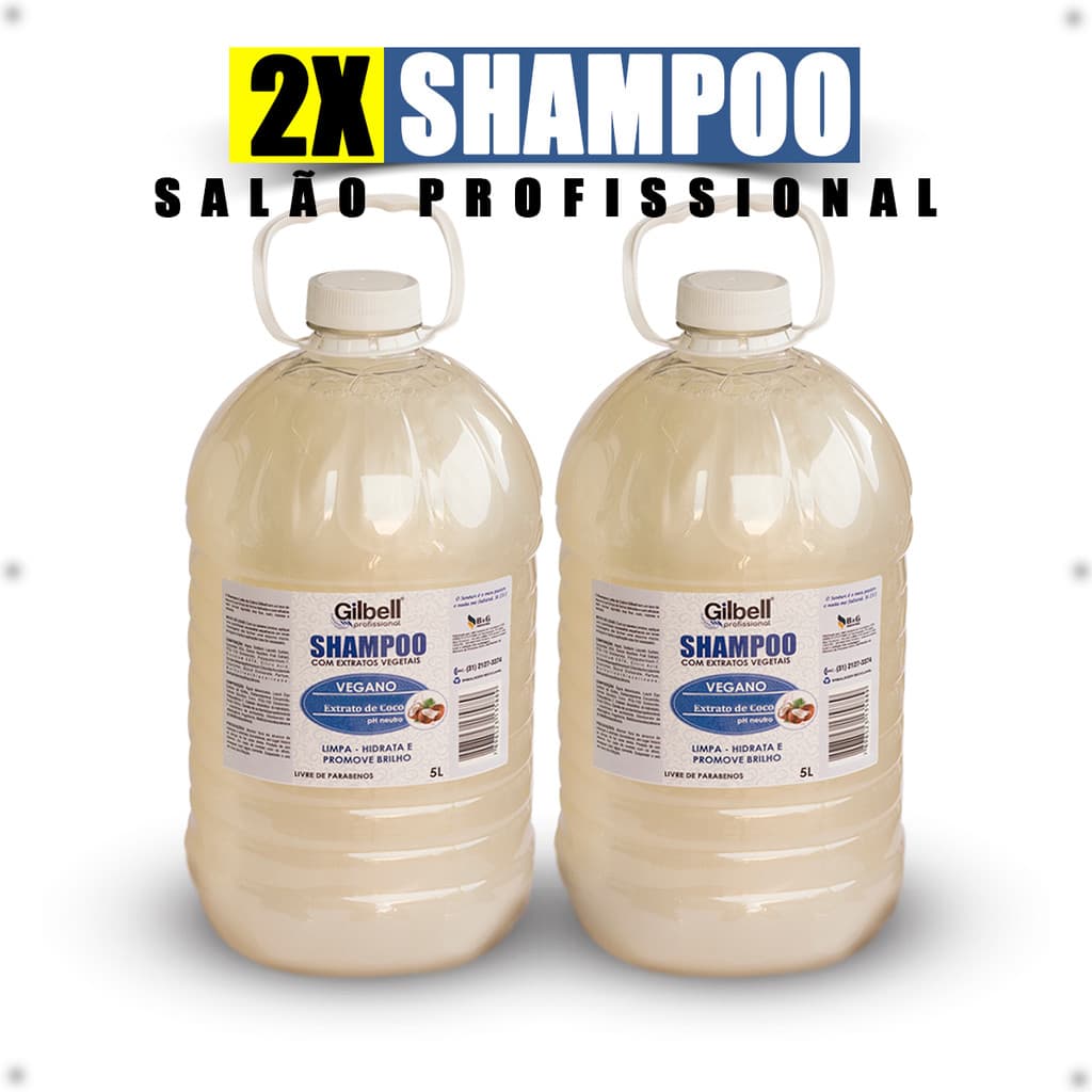 Kit 2 Shampoo Perolado 5 Litros Profissional Sem Sal Coco Com Extratos Vegetais