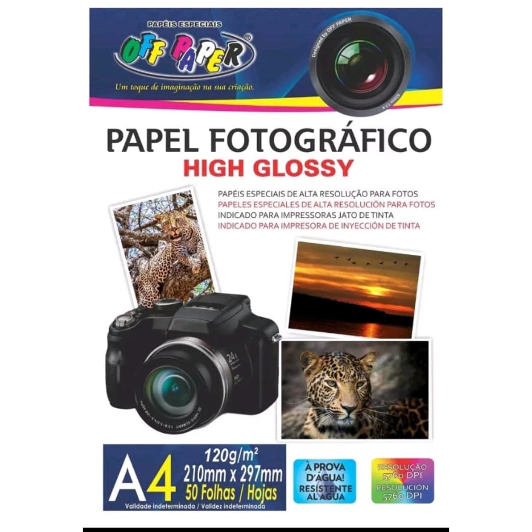 Papel Fotográfico A4 120g High Glossy 50 folhas - OFF PAPER
