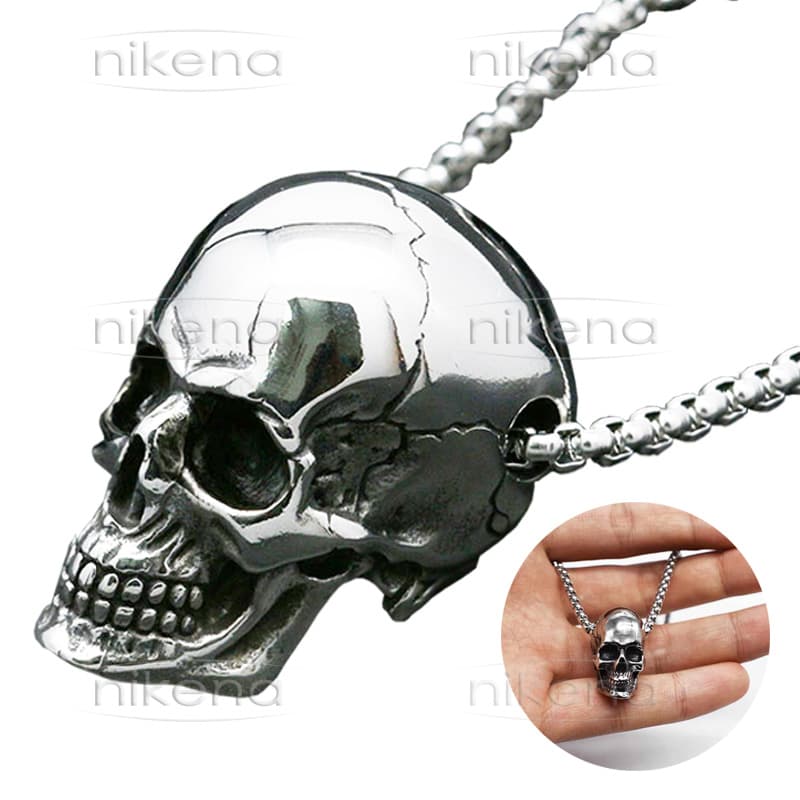 Corrente de Aço Inox Com Caveira - Corrente Modelo Veneziana em 3 tamanhos - 50cm 60cm e 80cm