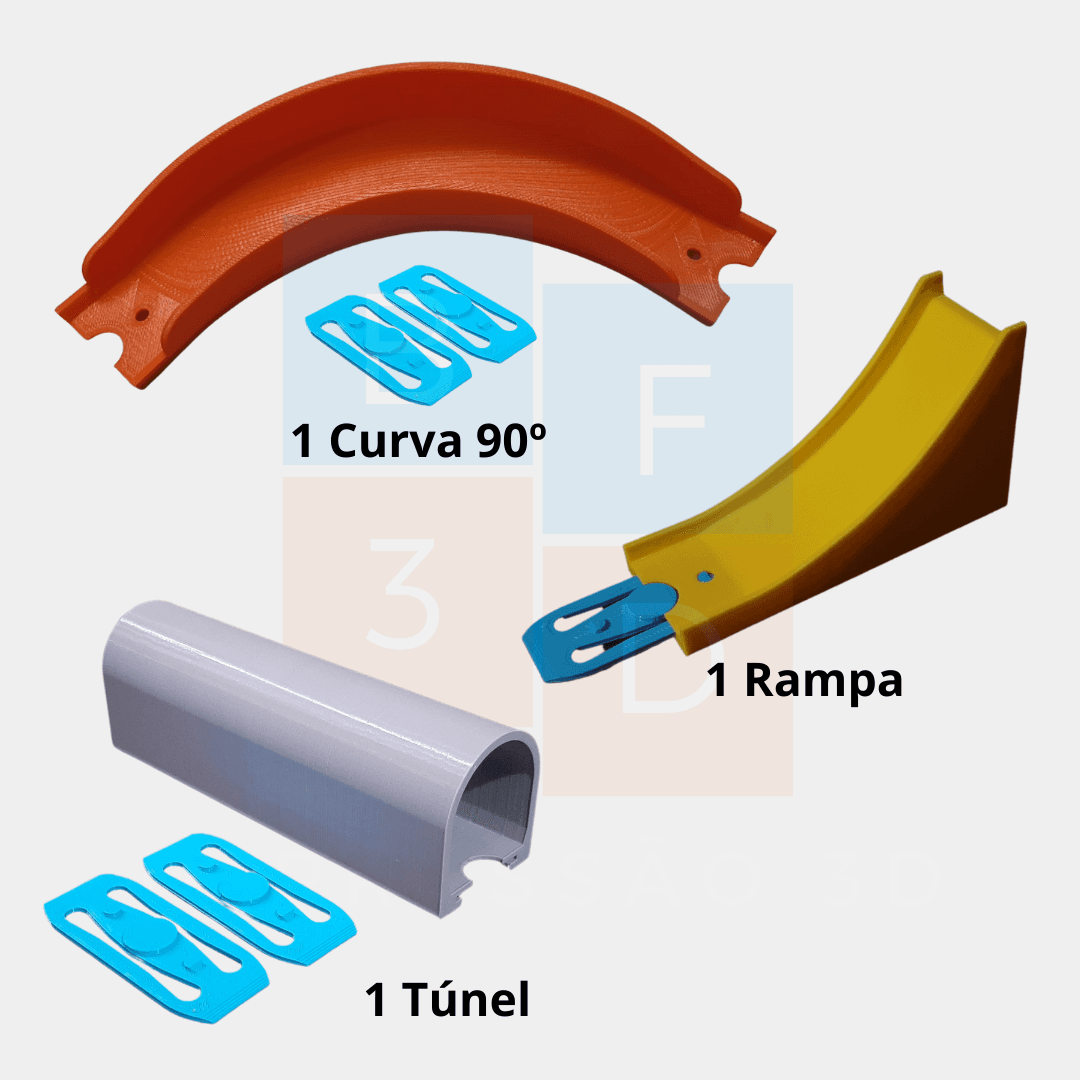 Kit Curva 90 + Rampa + Túnel Para Pistas Hot Wheels