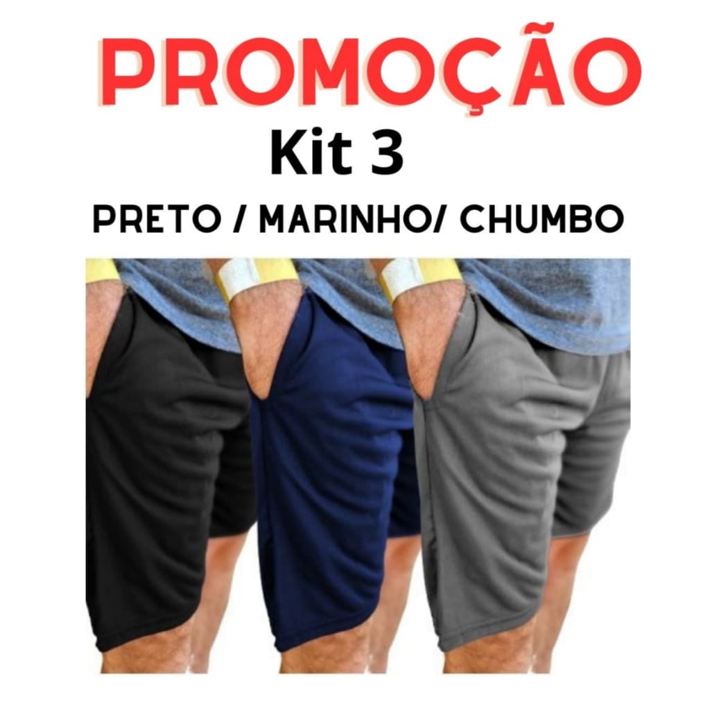 Kit 3 Shorts Academia Lazer em DryFit com bolsos laterais