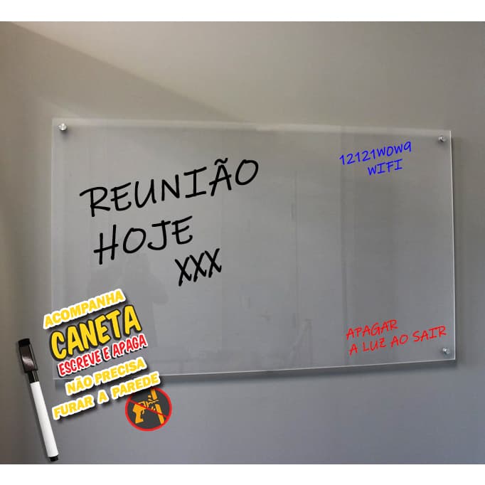 Lousa Quadro Branco Fundo transparente Acrilico 60x70 + Apagador +1 Caneta escreve e apaga