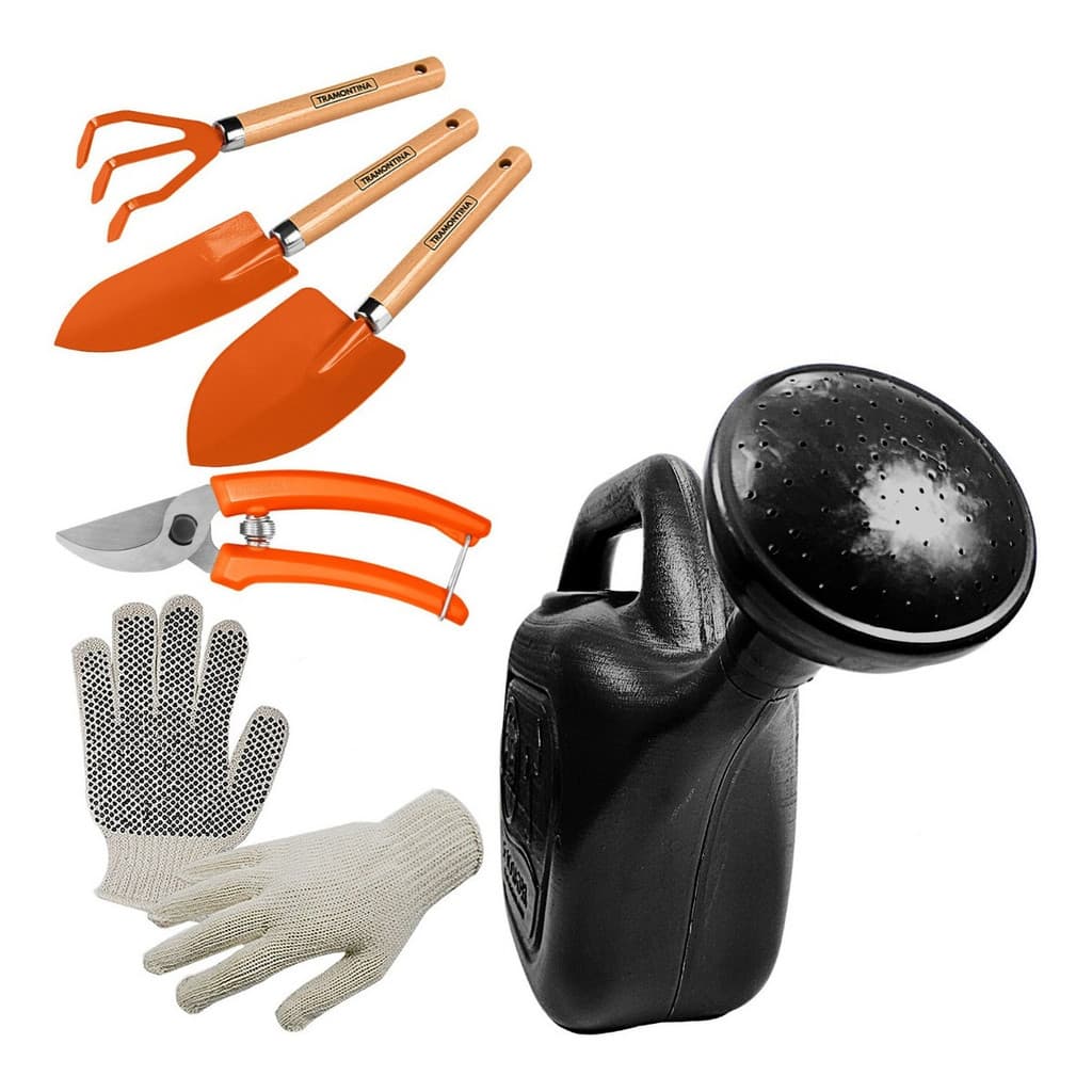 Conjunto De Ferramentas Para Jardinagem 4 Peças Profissional Tramontina Com Luva + Regador