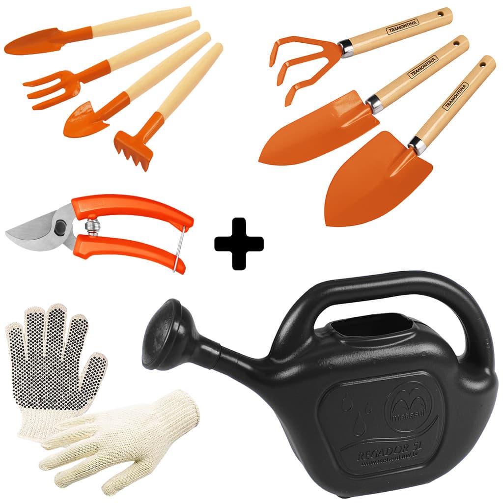 Kit Materiais P/Jardinagem Profissional 8 Peças Para Poda De Galhos Jardim Horta Tramontina E Luva