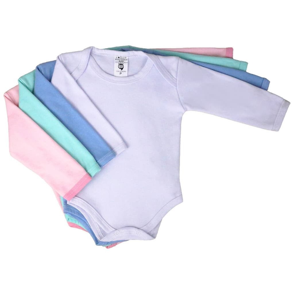 Kit C/3 Peças Body Manga Longa Suedine Roupa De Bebê Inverno