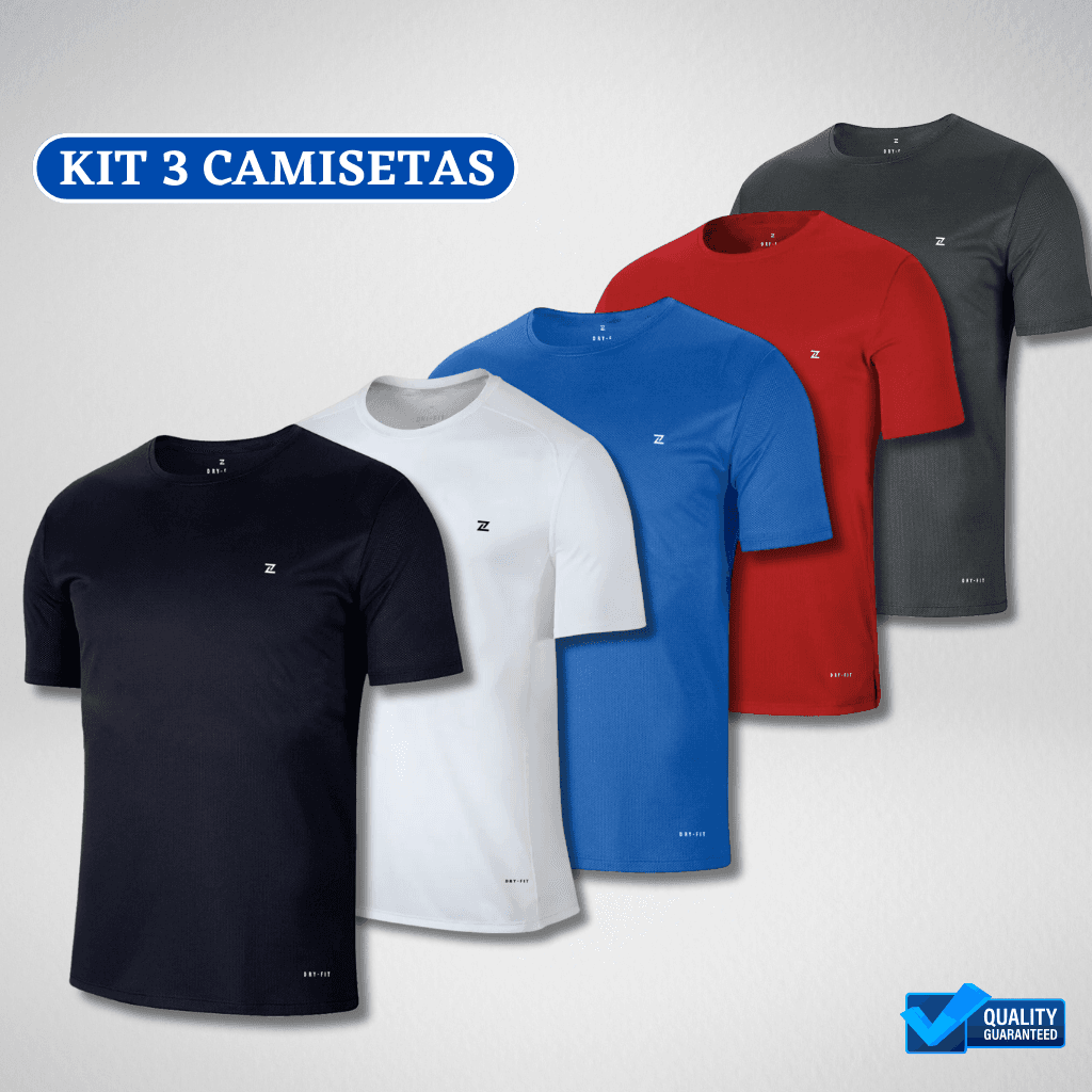 Kit 3 Camisetas Dry Fit Masculina casual, para Academia/ Lazer/Caminhada/Praia