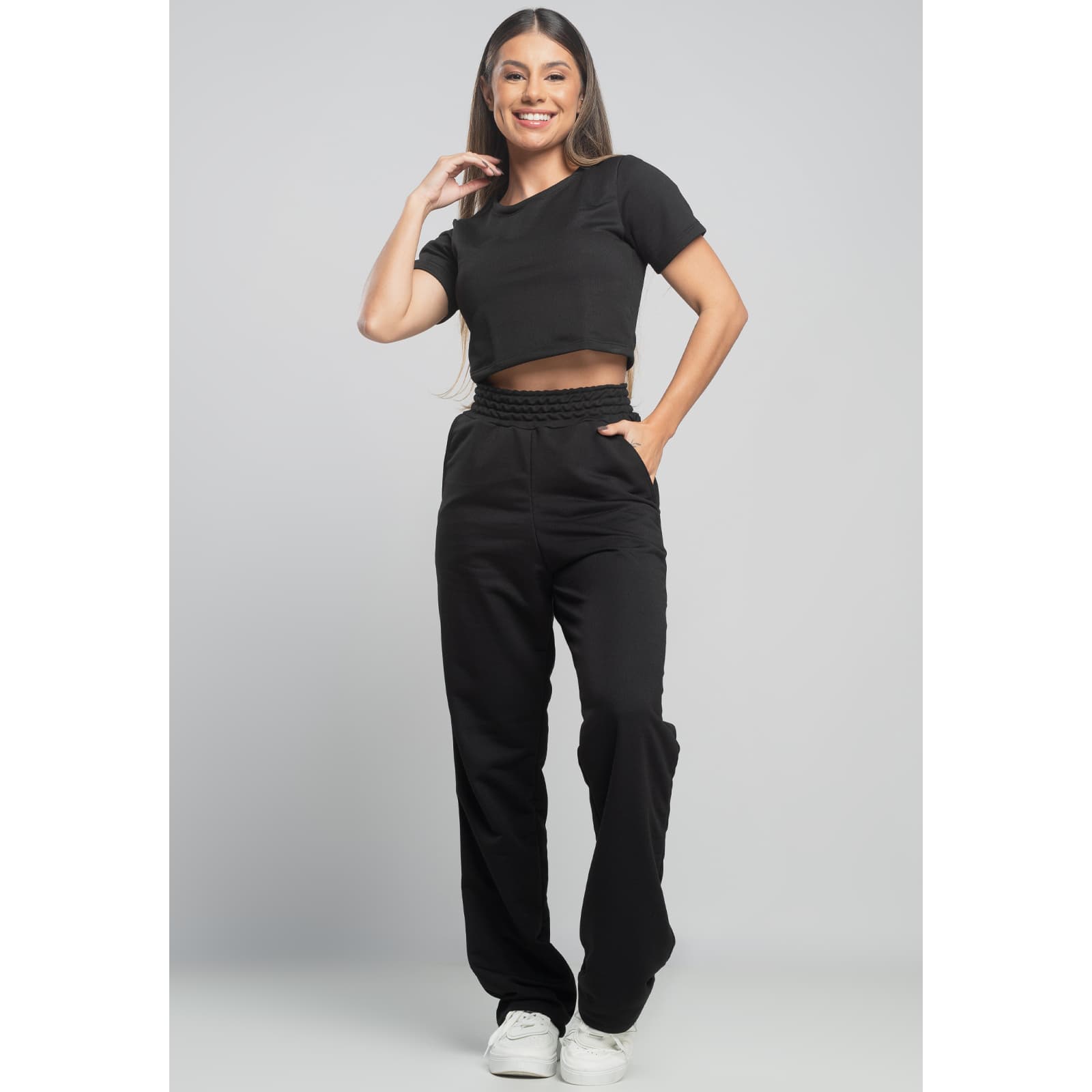 Calça Pantalona Wide Leg Flare Franzida Boca de Sino Moletinho Mvb Modas