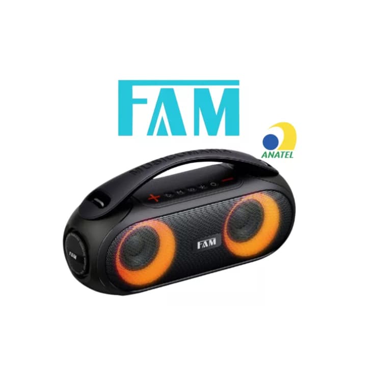 Caixa De Som 40w Bluetooth V5.1 Fam Tws IPX6 Resistente Agua  Com Alça e Microfone Tomate