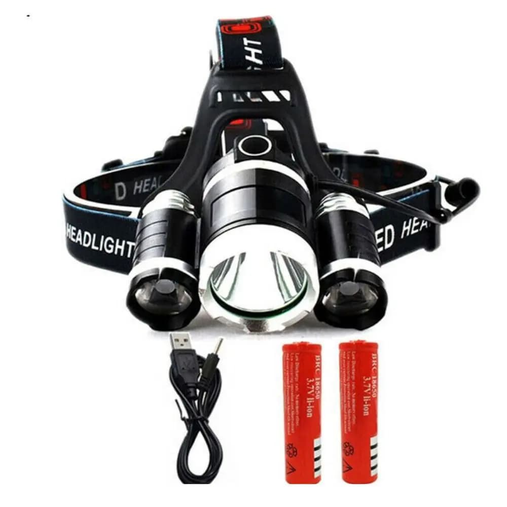 Lanterna de cabeça Recarregável 3 leds potente Camping Acampamento fazenda Escalada Pesca