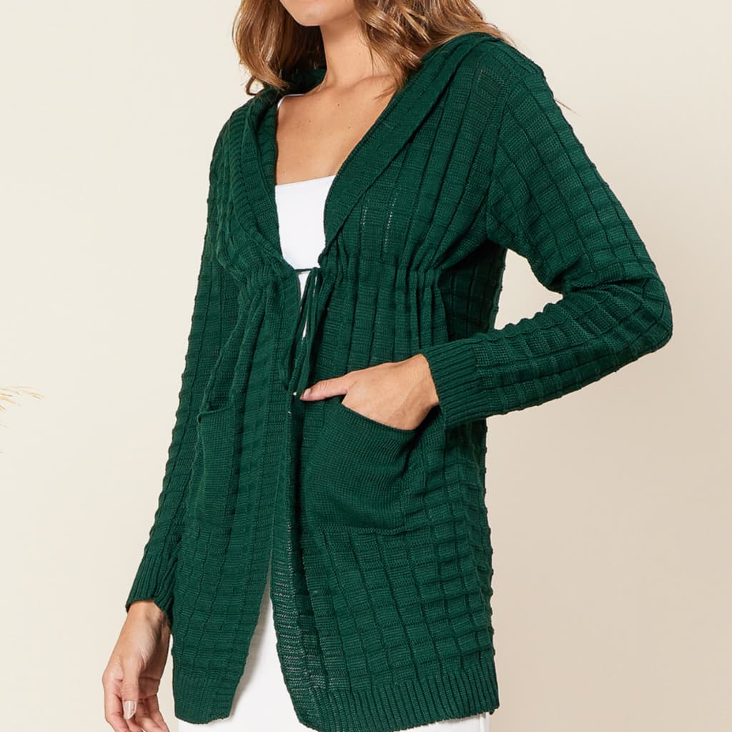 Cardigan Trico xadrez pequeno Com Capuz Com Bolso