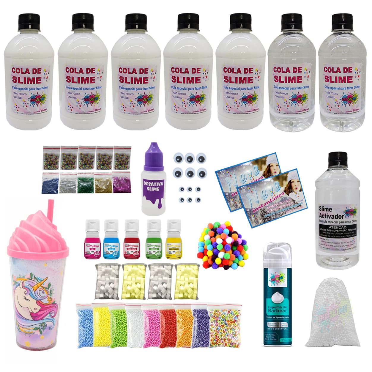 Kit P/fazer Slime Cola Branca Transparente Coloridas Neve Espuma - Ine Slime Ine Slime