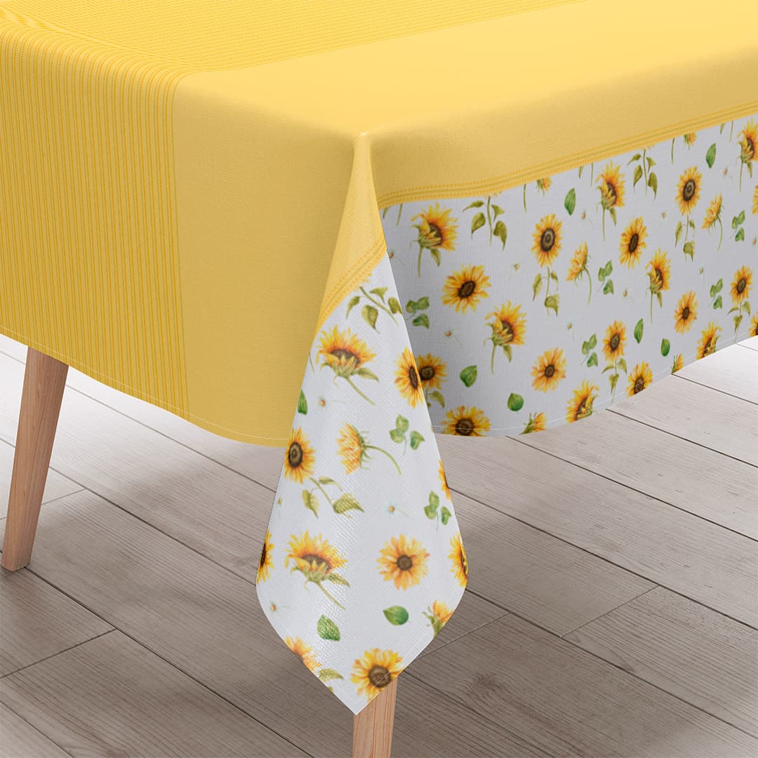 Toalha de Mesa Retangular Decorativa Serve 4 e 6 Lugares Flores Girassóis Dcorô