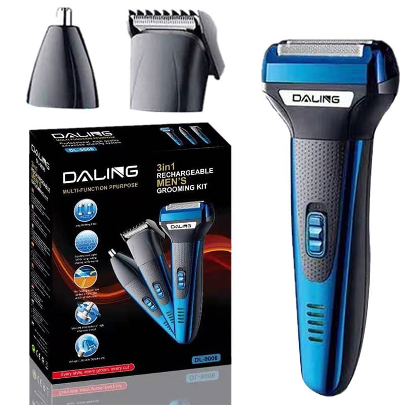 Daling 3 em 1 Máquina de barbear Aparador Cortador de pelos Bivolt Recarregável