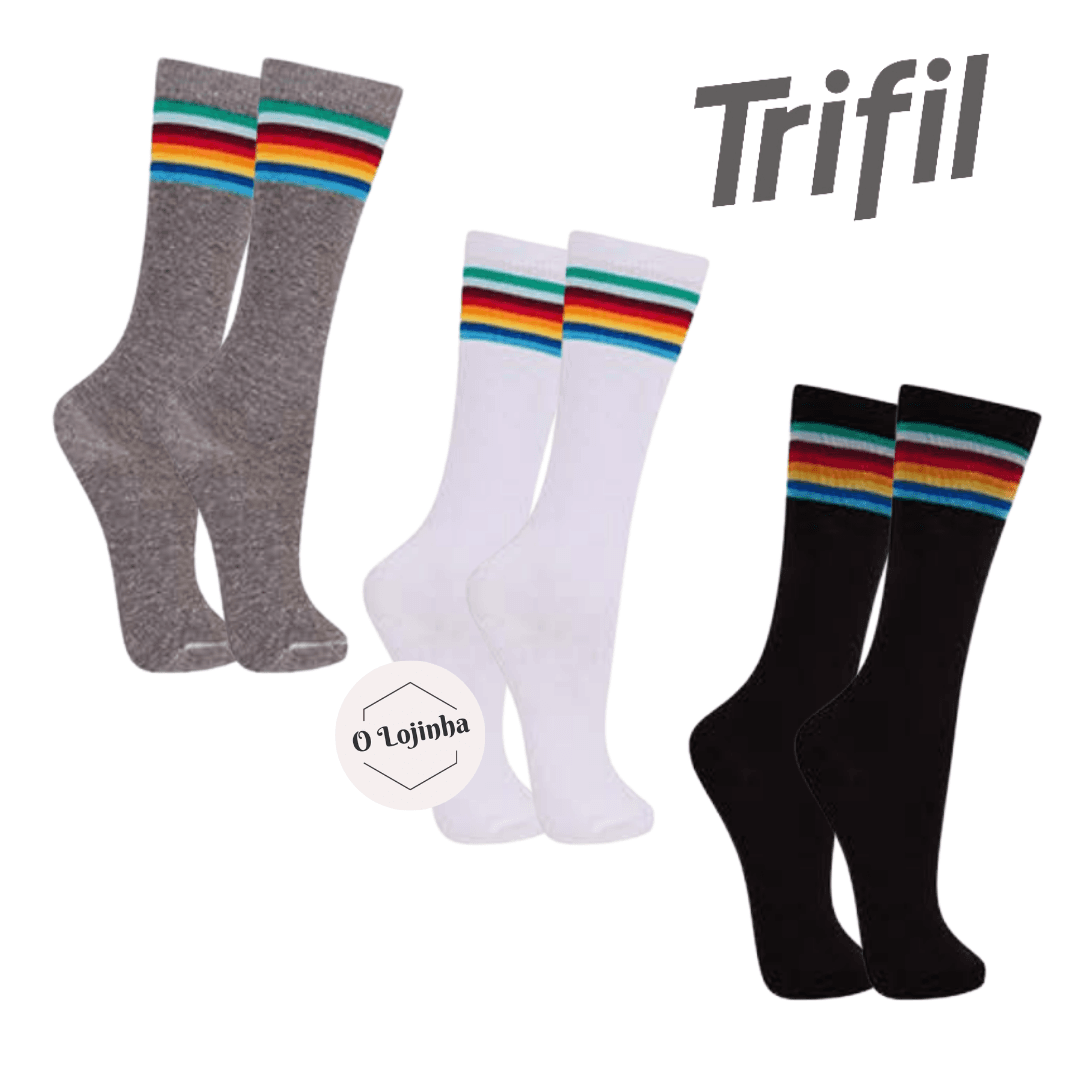 Meia 3/4 Arco-íris - Trifil - Cano Alto Unissex Algodão Diversidade Patins Ciclismo