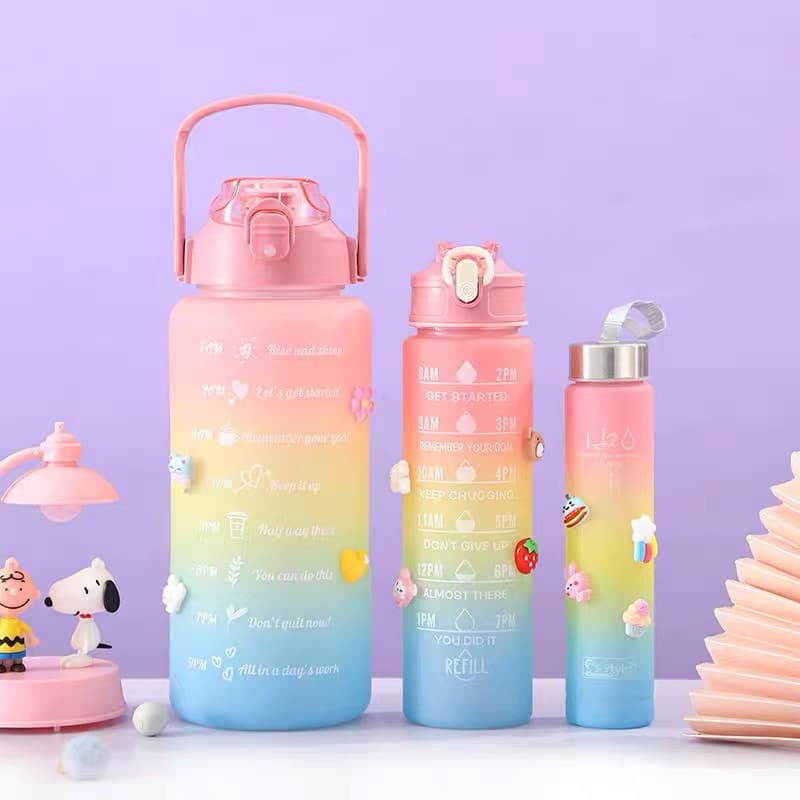 Kit da Garrafa de Água Squeeze Motivacional Com Adesivos 300ML+900ML+2000ML（Cor aleatória）