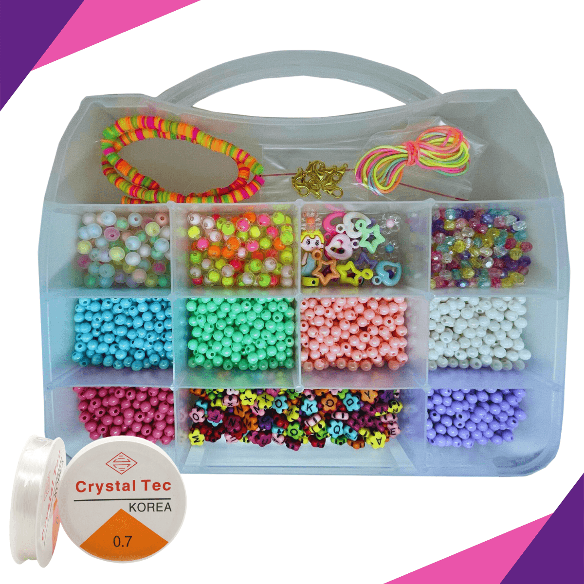 Kit Maleta Miçanga 2390 Peças Miçangas Pulseira Bijuteria Linda Lançamento