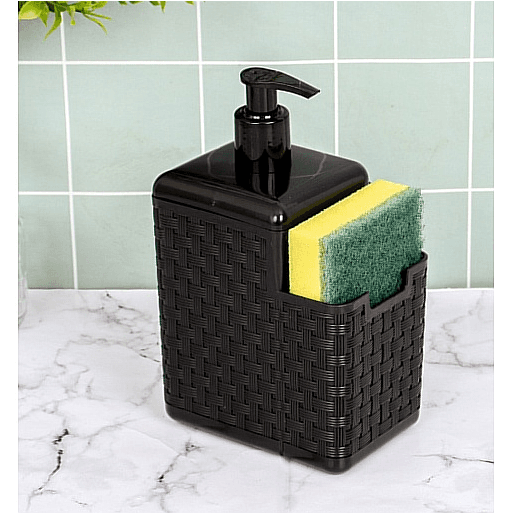 Porta Detergente e Esponja Dispenser De Suporte Para Bucha Rattan Preto Plástico Organizador Sabão Sabonete Líquido Com bico dosador Pia Em Casa Cozinha Banheiro