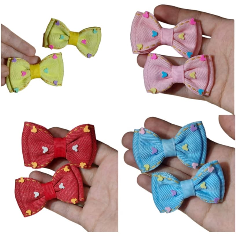 Parzinho de laços cabelo infantil / Lacinhos jeans com apliques em fimo