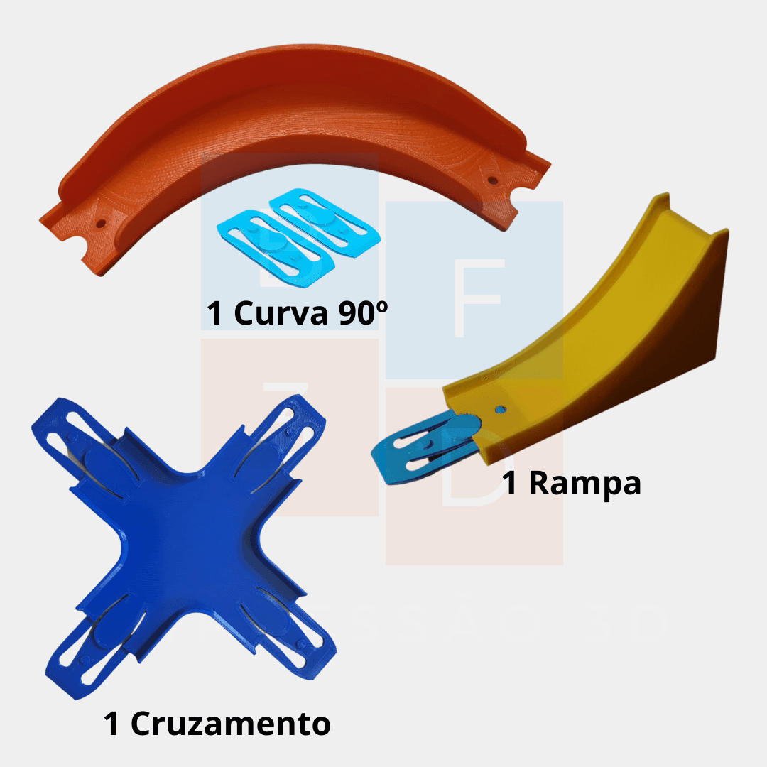 Kit Curva 90 + Rampa + Cruzamento Para Pistas Hot Wheels