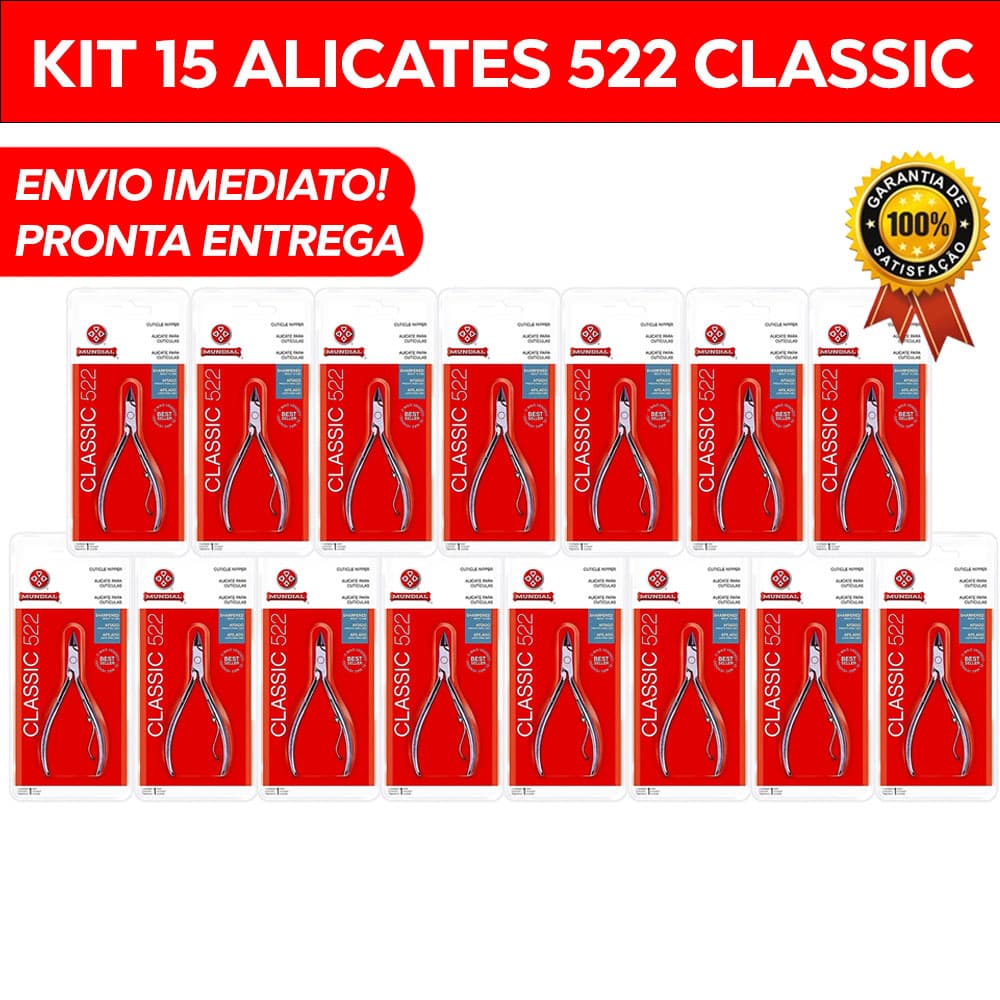 Kit com 15 Alicates 522 Cutícula Unha Mundial Para Manicure Atacado