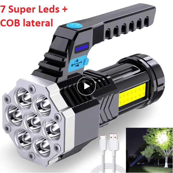 Lanterna De Led Alta Potência Recarregável até 7 Leds Usb Portátil Ultra Brilhante De Longo Alcance