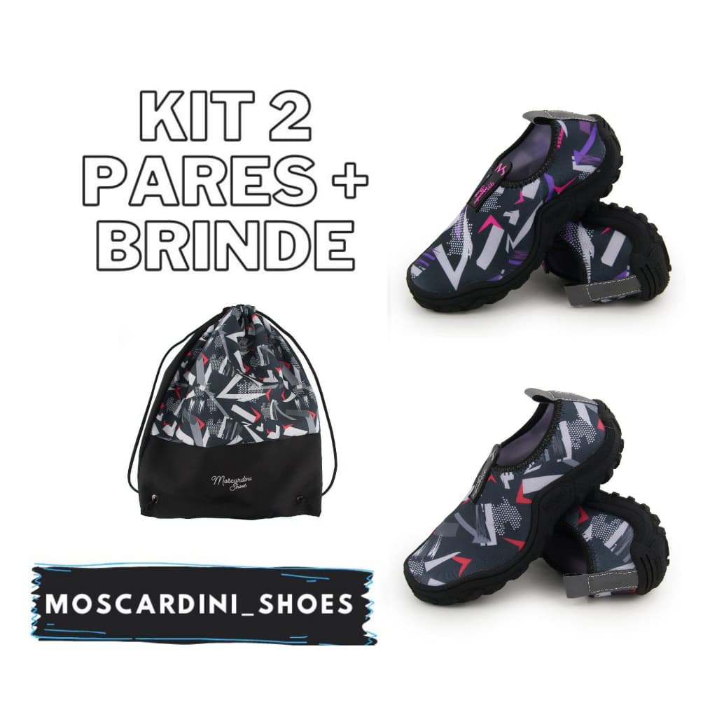 KIT 2 sapatilhas aquatica + Mochila para acampamento praia rio cachoeira tenis meia hibrido