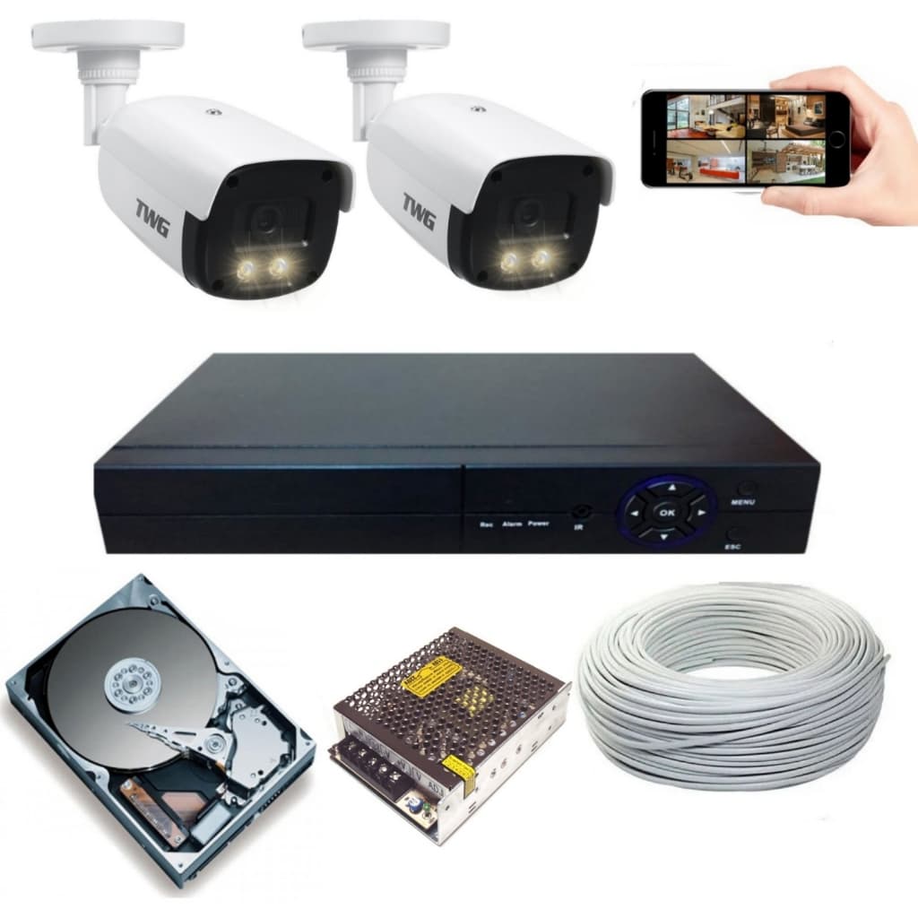 Kit 2 Câmeras De Segurança Filma Colorido No Escuro Dvr 4 Canais Acesso Celular