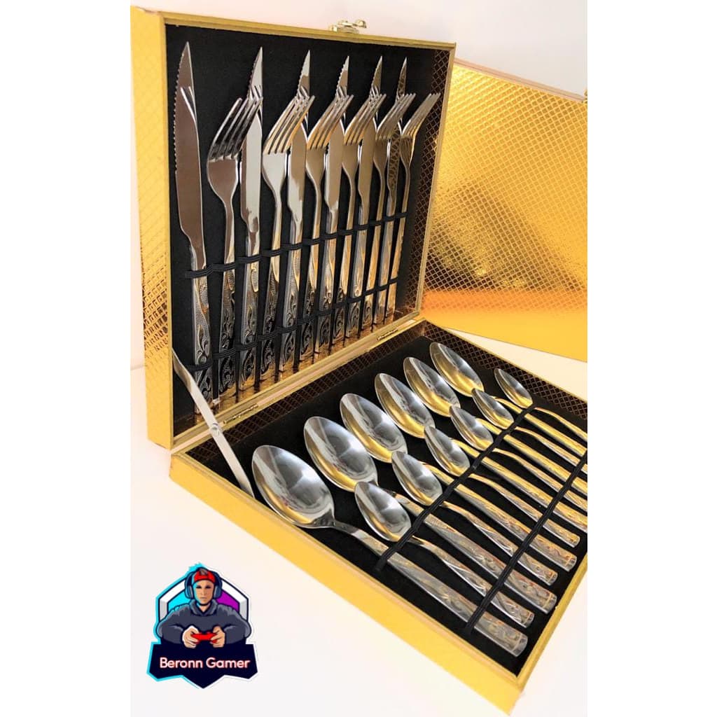 Kit Faqueiro Maleta De Talheres Inox Com Dourado 24 Peças. -Envio Imediato.