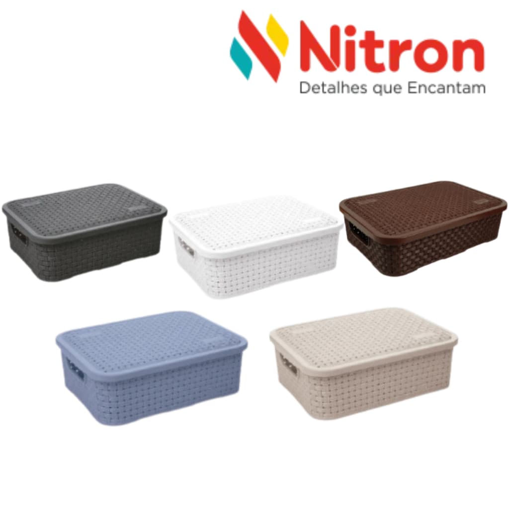 Kit 2 Caixas Organizadora Rattan Baixa Pequena Tampa Nitron