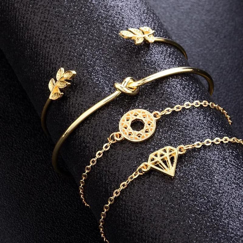 Kit pulseira feminina 4 peças dourado bracelete feminino