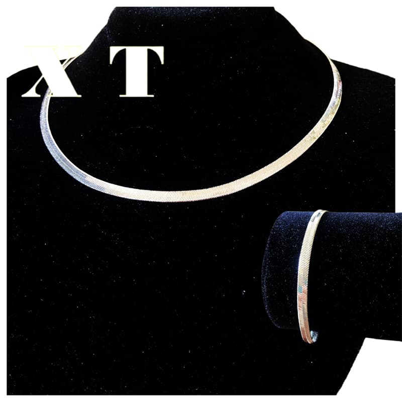 Conjunto Colar+Pulseira banhado prata 925 de cobra de lâmina clássica moda masculino/feminina