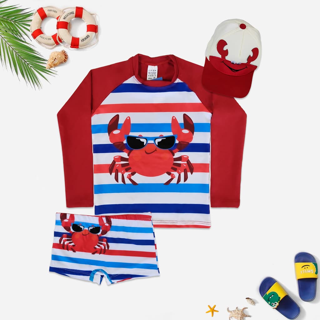 Kit Praia Sunga Infantil + Camisa Proteção Solar UV + Boné