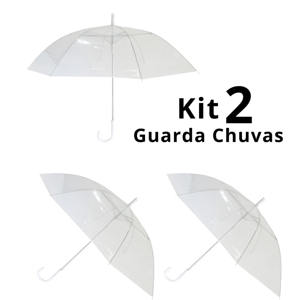 KIT 02 Guarda Chuvas Transparentes | Sombrinha | Resistente | Bengala | Automático