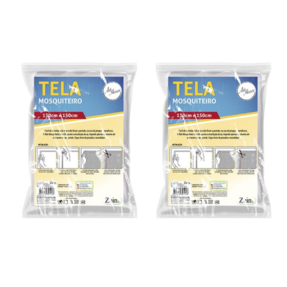 Kit Com 2 Telas Mosquiteiro 1,3 X 1,5 Metros Para Janelas