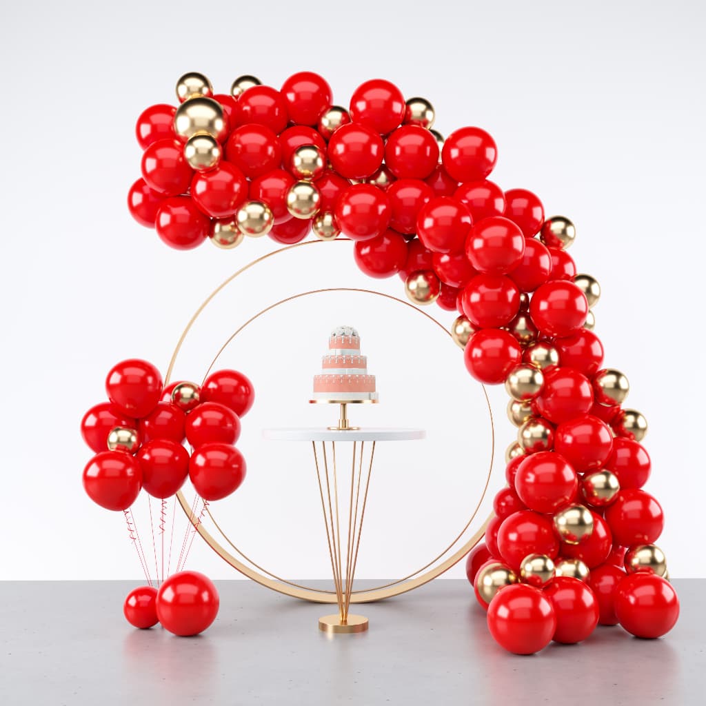Kit 150 Balões Vermelho Tamanho 7 + Dourado Metalizado Cromado Número 5 Polegadas - Balão Bexiga Para Festas