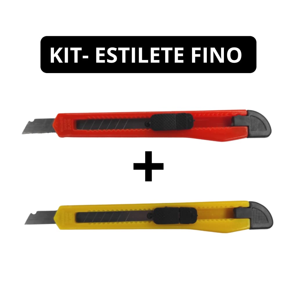 Kit 2 Unid Estilete 9mm Pequeno Cabo Plástico Lâmina Fina ( 1 AMARELO + 1 LARANJA) masterprint