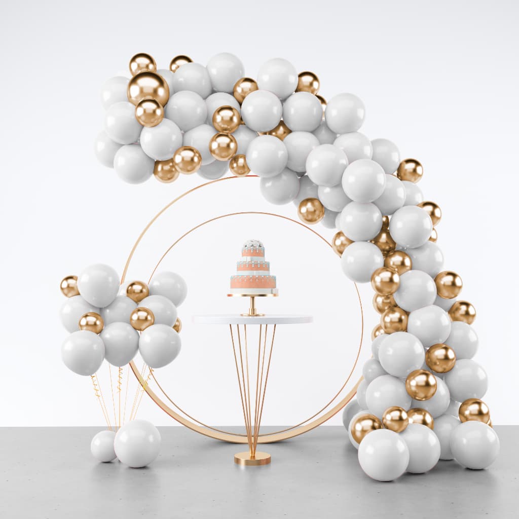 Kit 150 Balões Branco Tamanho 7 + Dourado Metalizado Cromado Número 5 Polegadas - Decoração Para Ano Novo