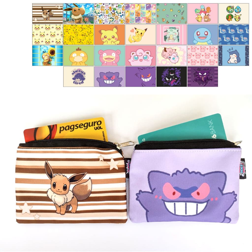 Porta Moedas / Fone / Cartão / Níquel / Bolsinha / Carteira / Mini Nécessaire Pokémon / Eevee / Fofo / Anime / Jogo