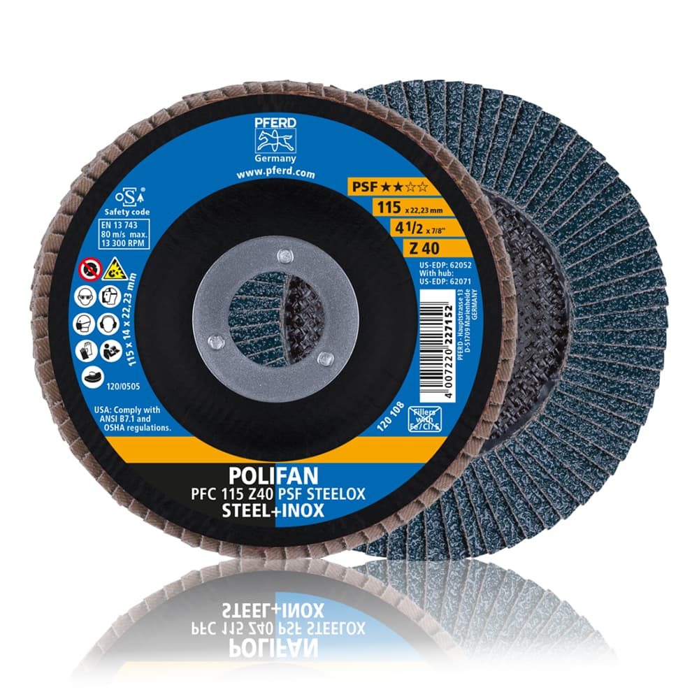 Disco Polifan PFC 115 Z40 PSF PFERD - ART. 67764115 - Disco Flap Polifan