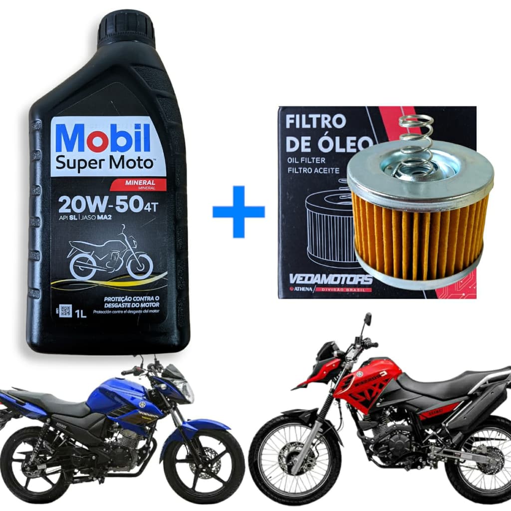 kit troca óleo Crosser 150 factor 150 fazer 150 Mobil 20w 50 mineral + Filtro óleo vedamotors